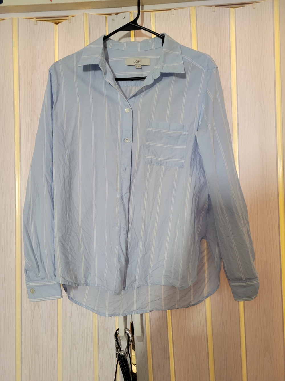LOFT Light Blue Striped Button-Up Shirt